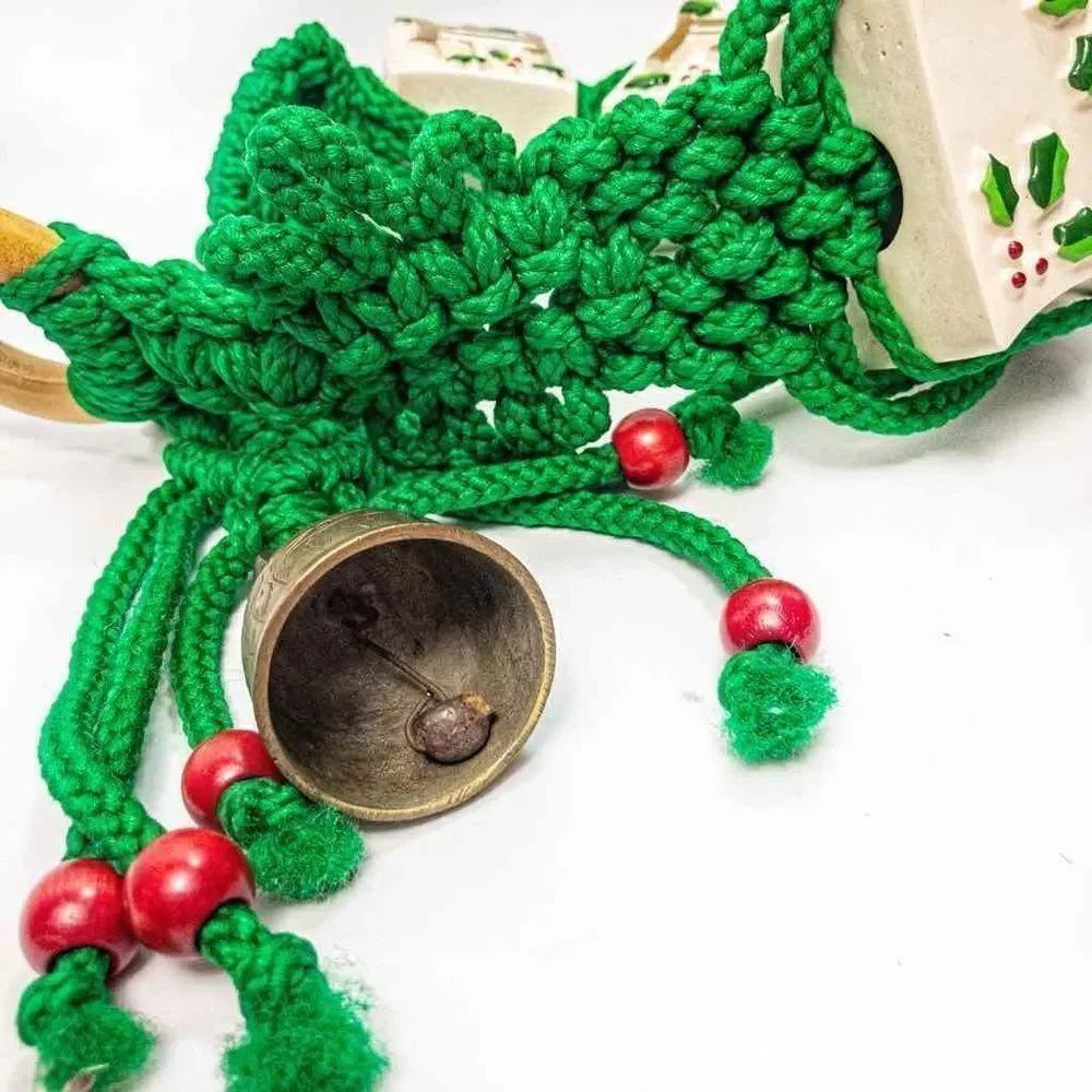 VTG Holiday Noel Porcelain Macrame Bell Door Hanging 1979 O’Henry